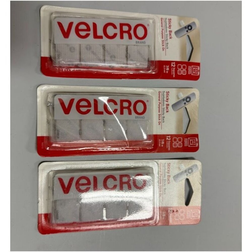VELCRO 7/8" Sticky Back Squares Adhesive White 3 Pack